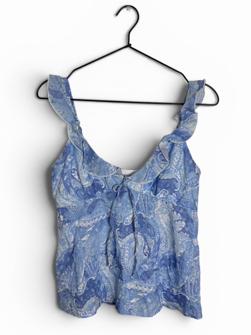Hollister NWT Blue Paisley Floral Easy Ruffle Babydoll Tank Size Small